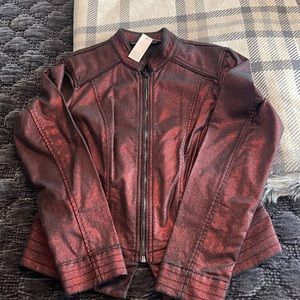 WHBM size 8 metallic Burgundy Moto jacket. New with tags
